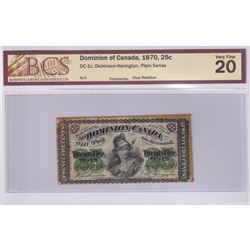 DC-1c 1870 Dominion of Canada 25-cent Shinplaster, Dickson-Harington, Plain Series. BCS Certified VF