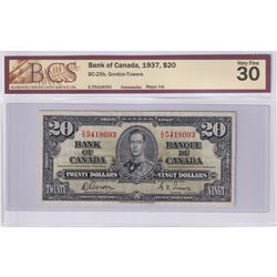BC-25b 1937 Bank of Canada $20, Gordon-Towers, S/N: E/E5418093. BCS Certified VF-30 (Major Ink on Re