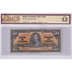 BC-26c 1937 Bank of Canada $50, Coyne-Towers, S/N: B/H4375488. BCS Certified F-12 (Tears)