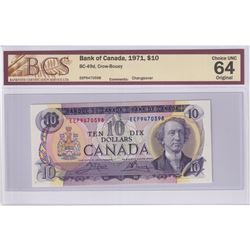 BC-49d 1971 Bank of Canada $10, Crow-Bouey, S/N: EEP9470598. BCS Certified Choice UNC-64 Original!