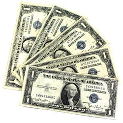 Lot of 5x 1935 United States $1 Silver Certificate Banknotes. Notes are in circulated condition with
