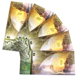 Lot of 5x Gold Karat bars Banknotes. Each Banknote contains a 0.10g .999 Gold wafer.  (Tax exempt) 5