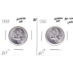 Lot of 2x error Silver 25-cent with rotated dies. Lot includes a 1959 in BU Condition and a 1961 in 