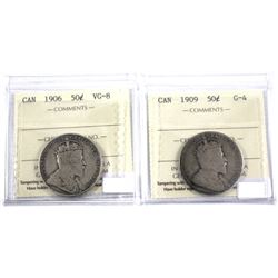 Lot of 2x Edward VII 50-cent, Lot includes 1909 G-4 & 1906 VG-8 both coins ICCS Certified.  2pc