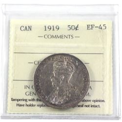 1919 Canada Silver 50-cent ICCS Certified EF-45. Lightly toned with lots of underlying luster.