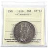 Image 1 : 1919 Canada Silver 50-cent ICCS Certified EF-45. Lightly toned with lots of underlying luster.
