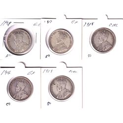 Estate Lot of 5x Silver George 5th 50-cent. Lot includes: 1913 F+, 1916 VG, 1917 VG, 1918 F+, & 1929