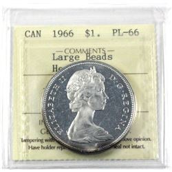 1966 Silver $1.00, Large Beads ICCS Certified PL-66 Heavy Cameo.