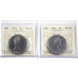 2x ICCS Certified MS-65 Nickel Dollars. Lot includes a 1973 PEI, and 1974 Winnipeg Commemoratives!  