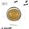Image 1 : 1878 United States $3 Gold EF (Cleaned). This coin is .900 Fine, has a weight of 5.015 grams and con
