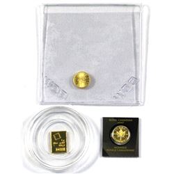 3x 1 Gram Gold Pieces - 2015 and 2020 Gold Maple Grams & a Valcambi Suisse Gram. 3pcs (TAX Exempt)