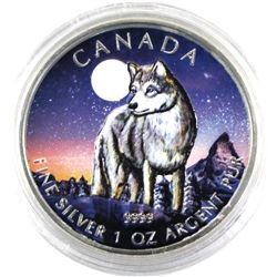 2011 Canada 1oz Coloured Wildlife Series - Wolf .9999 Fine Silver Coin in Capsule. (TAX Exempt)