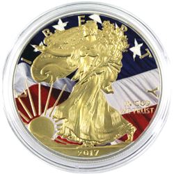 2017 USA 1oz American Flag Coloured & Gilded .999 Fine Silver Eagle in Capsule. (TAX Exempt)