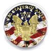 Image 2 : 2017 USA 1oz American Flag Coloured & Gilded .999 Fine Silver Eagle in Capsule. (TAX Exempt)