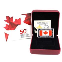 2015 $50 50th Anniversary Canadian Flag Fine Silver Rectangular Coin (Sleeve is lightly worn). TAX E