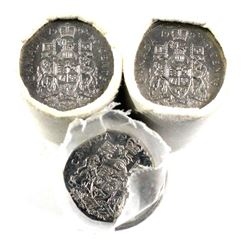 1993, 1994 & 1995 Canada 50-cent Original Rolls of 25pcs (1994 has writing on roll). 3 rolls.