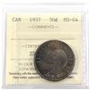 Image 1 : 1937 Canada 50-cent ICCS Certified MS-64. Nice bronze colour toning!