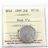 Image 1 : 1899 Newfoundland 20-cent Hook 9's ICCS Certified VF-20.