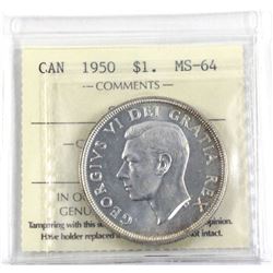 1950 Canada Silver $1 SWL ICCS Certified MS-64.