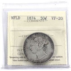 1874 Newfoundland 50-cent ICCS Certified VF-20.