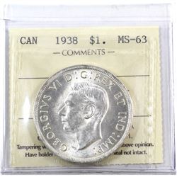 1938 Canada Silver $1 ICCS Certified MS-63.