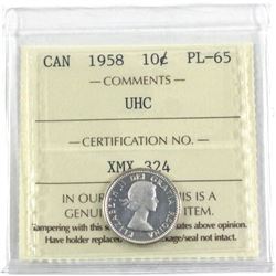 1958 Canada 10-cent ICCS Certified PL-65 Ultra Heavy Cameo.