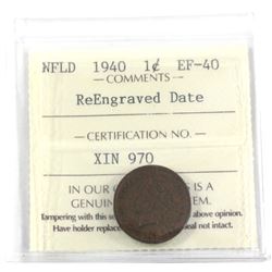 1940 Newfoundland 1-cent Re-Engraved Date ICCS Certified EF-40.