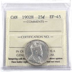 1902H Canada 25-cent ICCS Certified EF-45.
