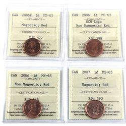 2006-2007 Canada 1-cent ICCS Certified MS-65 Red - 2006P Magnetic, 2006 RCM Logo, 2006 Non-Magnetic 
