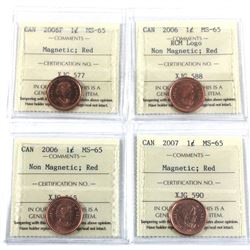 2006-2007 Canada 1-cent ICCS Certified MS-65 Red - 2006P Magnetic, 2006 RCM Logo, 2006 Non-Magnetic 