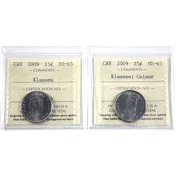 2009 Canada 25-cent Klassen & Klassen Colour ICCS Certified MS-65. 2pcs