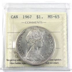 1967 Canada Silver $1 ICCS Certified MS-65.