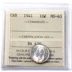 1941 Canada 10-cent ICCS Certified MS-63.