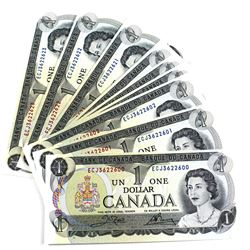 1973 BC-46b Bank of Canada $1 Notes Crow-Bouey Signatures with Consecutive Serial Numbers ECJ3622600