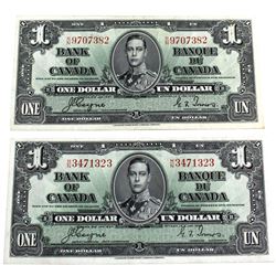 1937 BC-21d Bank of Canada $1 Notes with Coyne-Towers Signatures - R/N9707382 & H/N3471323. 2pcs