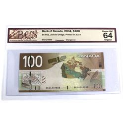 2004 BC-66a $100, Bank of Canada, Jenkins-Dodge, Printed in 2003, Changeover, S/N: BKG4249888, BCS C