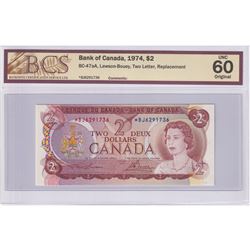 1974 BC-47aA $1, Bank of Canada, Lawson-Bouey, Two Letter, Replacement, S/N: *BJ6291736, BCS Certifi