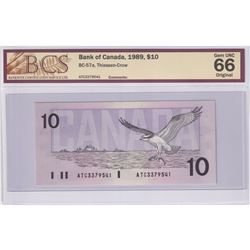 1989 BC-57a $10, Bank of Canada, Thiessen-Crow, S/N: ATC3379541, BCS Certified GUNC-66 Original. *Hi