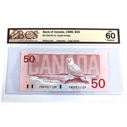 1988 BC-59d-N1-iii $50, Bank of Canada, Knight-Dodge, 3 Digit RADAR, S/N: FMC9211129, BCS Certified
