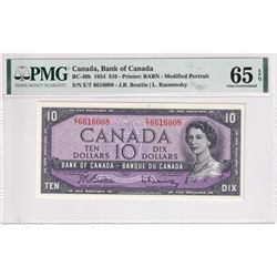 1954 BC-40b $10, Bank of Canada, Beattie-Rasminsky, Modified Portrait, S/N: E/T6616008, PMG Certifie