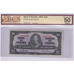 1937 BC-24b $10, Bank of Canada, Gordon-Towers, S/N: T/D9247240, BCS Certified AU-50 Original.