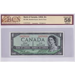 1954 BC-29b $1, Bank of Canada, Beattie-Coyne, Devil's Face, Changeover, BCS Certified AU-58 Origina