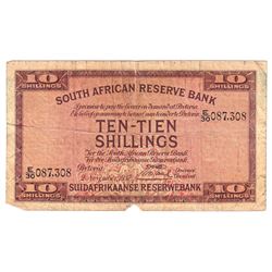 1937 South Africa 10 Shillings Pick #82d Fine (Tear at bottom of note & 4 tiny pinholes on the right