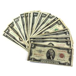 6x 1953 & 17x 1976 USA $2 Banknotes. Some notes may have impairments. 23pcs