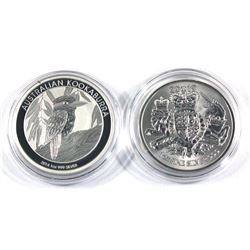 2014 Australia 1oz Kookaburra & 2019 Great Britain 1oz Royal Arms .999 Fine Silver Coins in Capsules