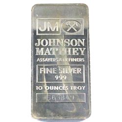 10oz Johnson Matthey .999 Fine Silver Bar (Toned). TAX Exempt