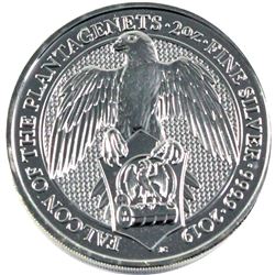 2019 Great Britain 5 Pounds 2oz Queen's Beasts - Falcon of the Plantagenet's .9999 Fine Silver Coin 