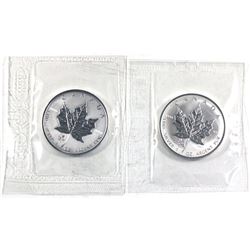 2005 Rooster & 2006 Dog Canada 1oz Privy Mark .9999 Fine Silver Maple Leafs in Original Sealed Mint 