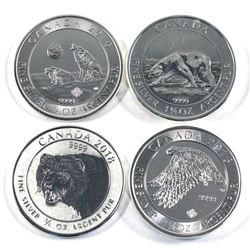 Lot of 2013-2018 Canada Fractional .9999 Fine Silver Pieces - 2013 Polar Bear 1.5oz, 2016 Snow Falco