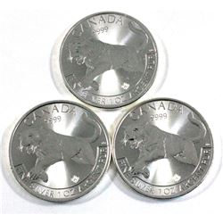 2016 Canada 1oz Predator Series - Cougar .9999 Fine Silver Coins (Light toning spots). 3pcs (TAX Exe